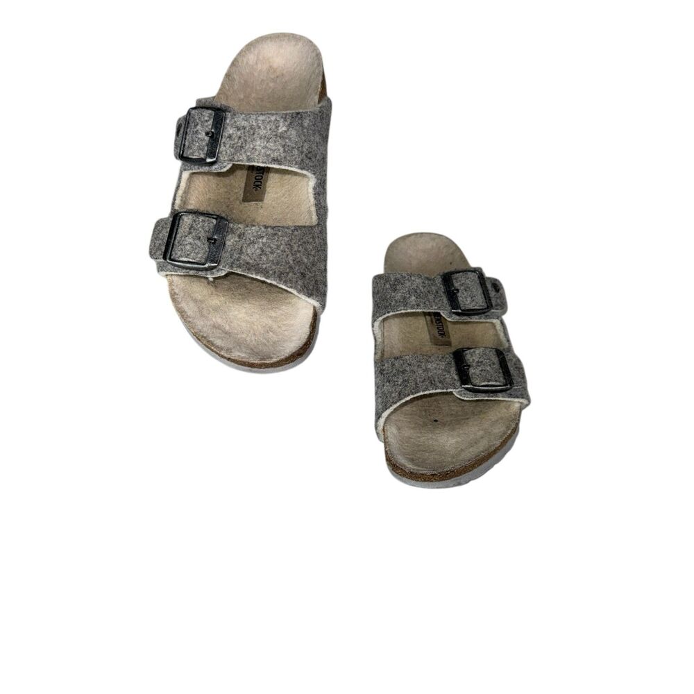 Kids Birkenstock Arizona Rivet Wool Light Grey Slip On Sandals EU29 - US 11-11.5